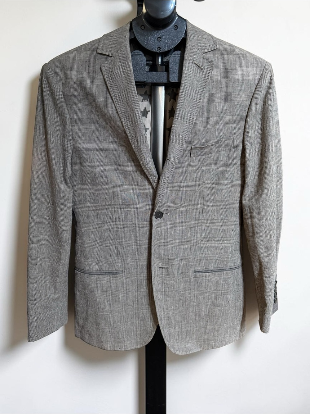 John Varvatos Star USA Linen Cotton Plaid Blazer 34 Gray Sport Coat